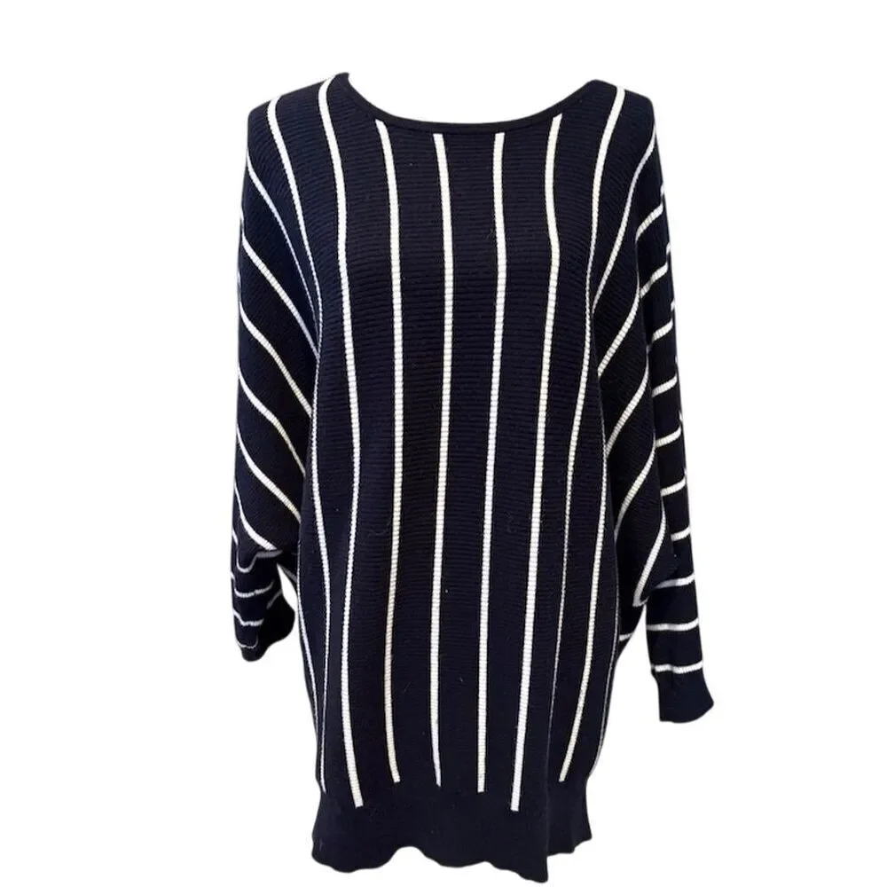 Philosophy Women's 2XL Navy & Cream Striped Dolman Sleeve Sweater